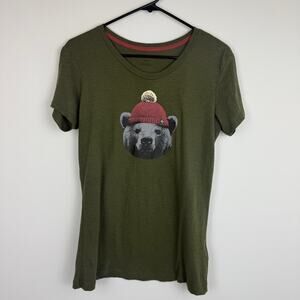 Columbia Womens Bear Winter Beanie Heather Olive Green Crewneck T-Shirt Medium